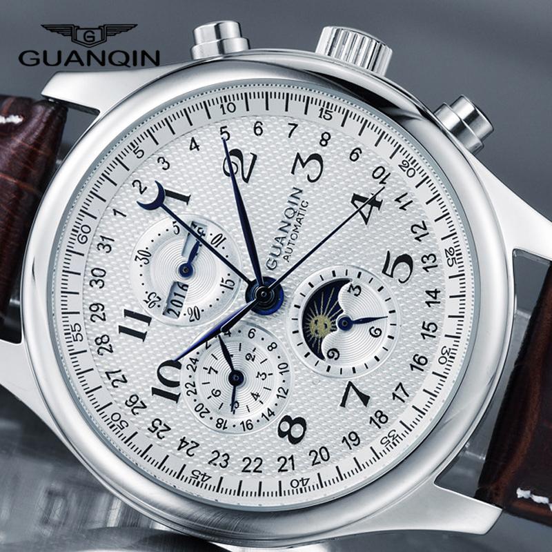 

Wristwatches GUANQIN Top Men Mechanical Watch Moon Phase Perpetual Calender Design Automatic Scale Dial Mens, Gj20022-3