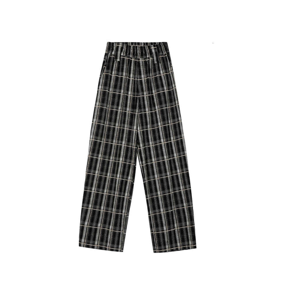 

Designer 21ss Plaid casual pants women's summer thin high waist Hong Kong Style loose vertical straight versatile fashion, Black;white