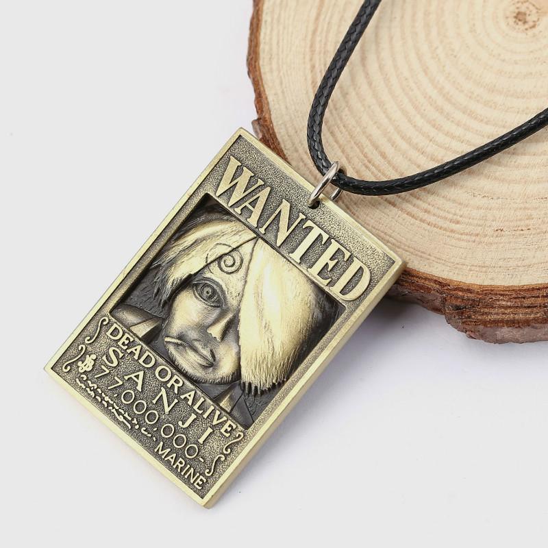 

HSIC 8 Styles Anime One Piece Dog Tag Card Pendant 3D Zoro Ace Wanted Necklace Rope Chain Bronze Men Jewelry Collar