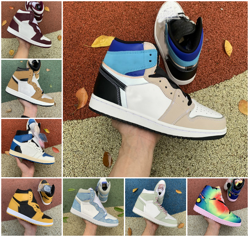 

High Quality University blue 1s 1 basketball shoes dark mocha Chicago patent bred toe twist mens Designer sneakers shadow UNC pollen electro orange women trainers, Bubble package bag