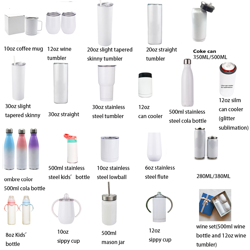 

Blanks Sublimation White Travel Coffee Mug Wine Glass Straight Tumbler Vacuum sports water bottle 12oz 15oz 20oz 30oz, Blank sublimation
