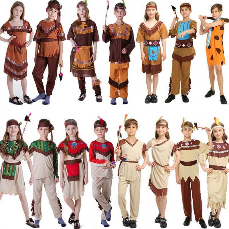 

Halloween masquerade show costumes men and women Indian Aboriginal costumes children savage costumes, White