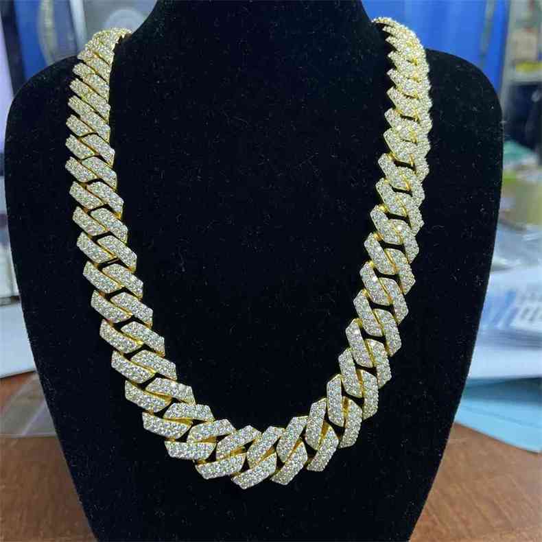 

Necklaces Meisidian Hip Hop 14mm 22inches Moissanite Ice Out 925 Silver Yellow Gold Plated Cuban Link Chain for Men Jewelry Uc71