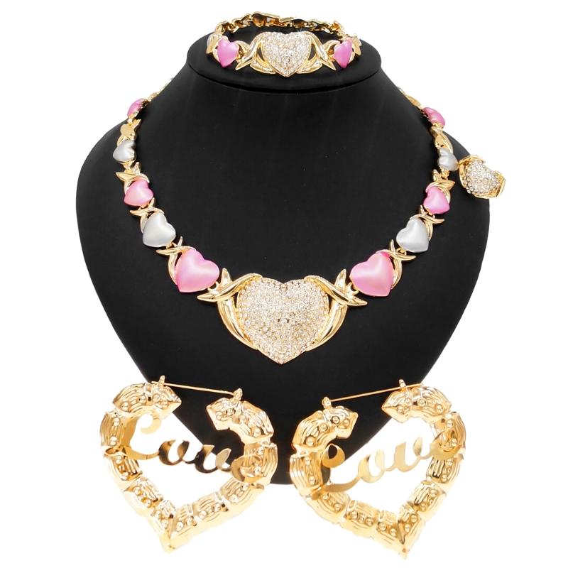 

Earrings & Necklace Yulaili Very Big Earring Heart I Love You XX Jewelry Sets Tricolor Lovely Women Brazilian In Stock X0163, Silver
