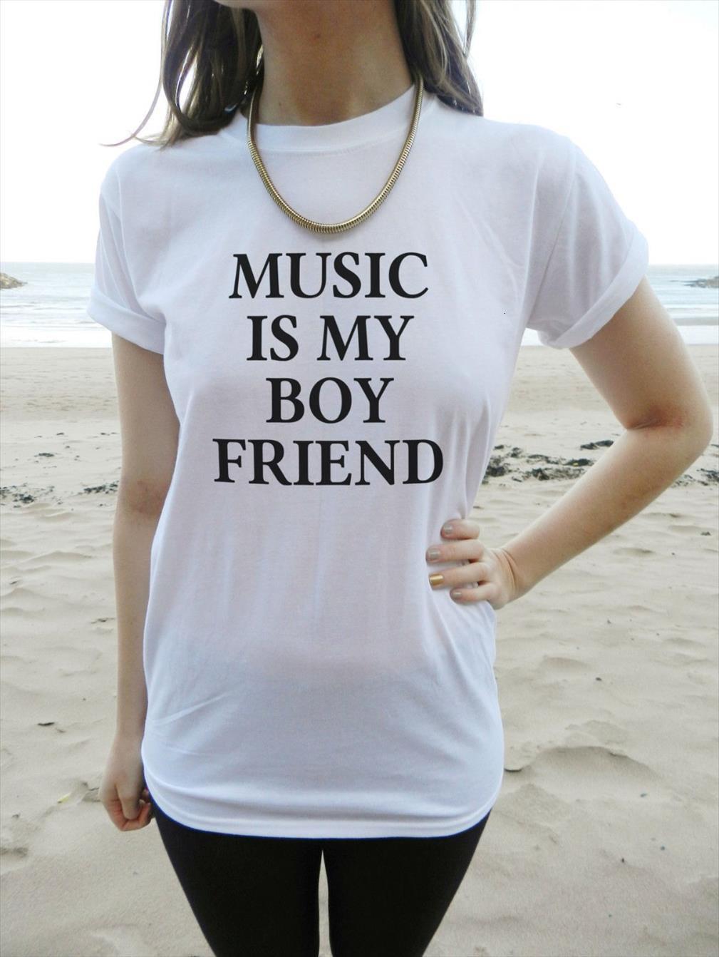 

music is my boyfriend mens t shirts printed and womens funny women cotton casual shirt white black tee big