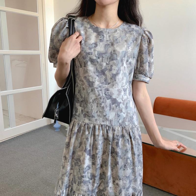 

Casual Dresses O Neck Party Dress 2022 Summer Floral Women Short Sleeve Printing Long Elegant Vintage Vestidos 13795, Black;gray