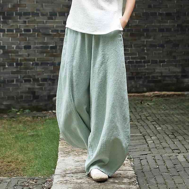 

Women Spring Summer Solid Cotton Linen Wide Leg Pants Casual High Waist Palazzo Loose Pocket Trousers Long Pantalon Plus Size 210603, Camel