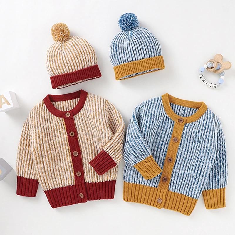 

Jackets Autumn Baby Boys Girls Long Sleeve Knit Children's Cardigan Coat Infant Kids Pure Color + Hat, 82w899 orange