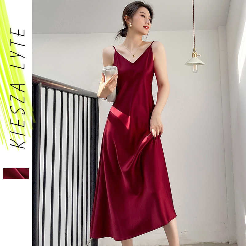 

Women Dress Bodycon Sleeveless Summer V Neck Satin Red Straps Dresses Female Vintage Elegant Beach Party Femme 210608