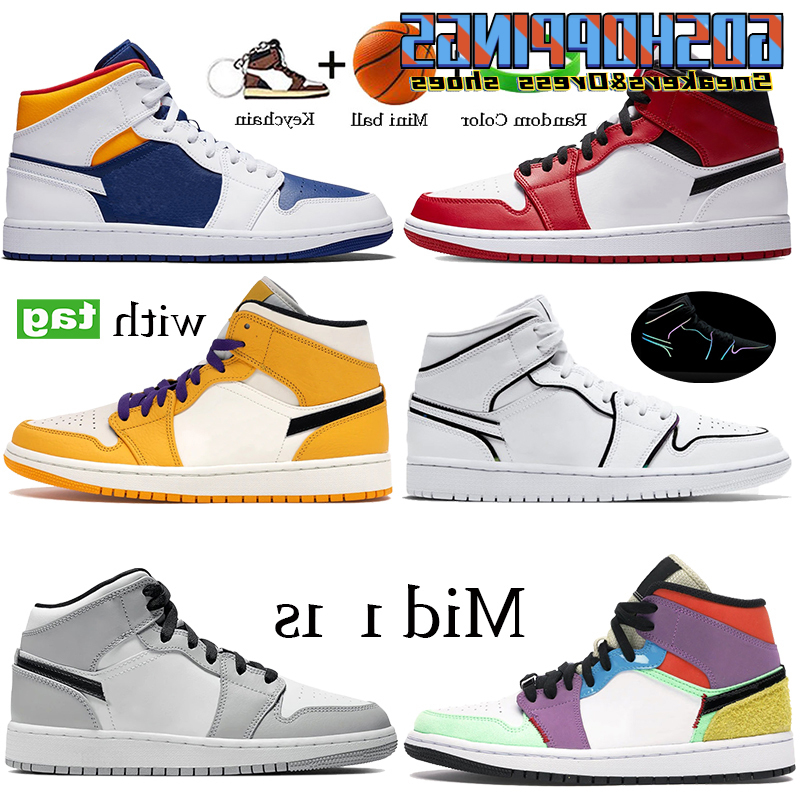 

Mid 1 1s Basketball shoes Chicago Toe Royal Blue Laser Orange Iridescent Reflective White SE Multi-Color USA Notebook Men Running Sneakers, C3- iridescent reflective white