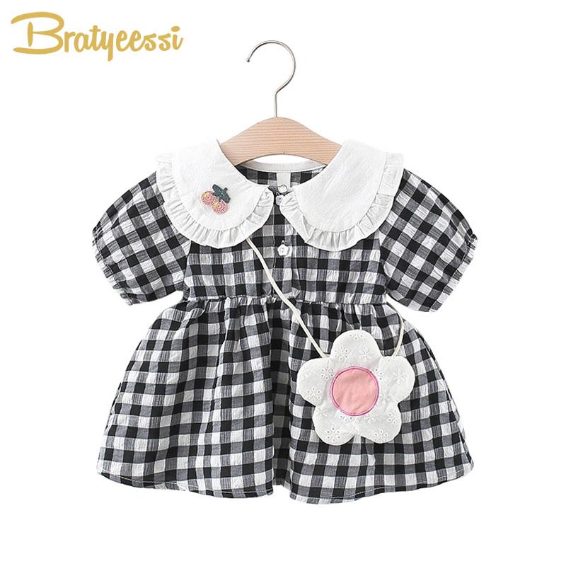 

Girl's Dresses Baby Girls Dress With Bag Plaid Beach Travel Kids Summer For Toddler Clothes Princess