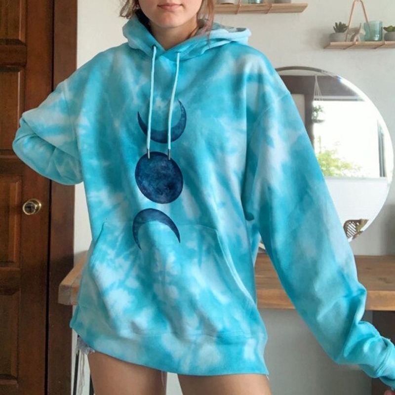 

2021 Tie-dye Sun Moon Print Pattern Casual Hooded Sweatshirt Women Autumn Long Sleeve Streetwear Plus Size Hoodies Kawaii Clothes 3iqr, Style