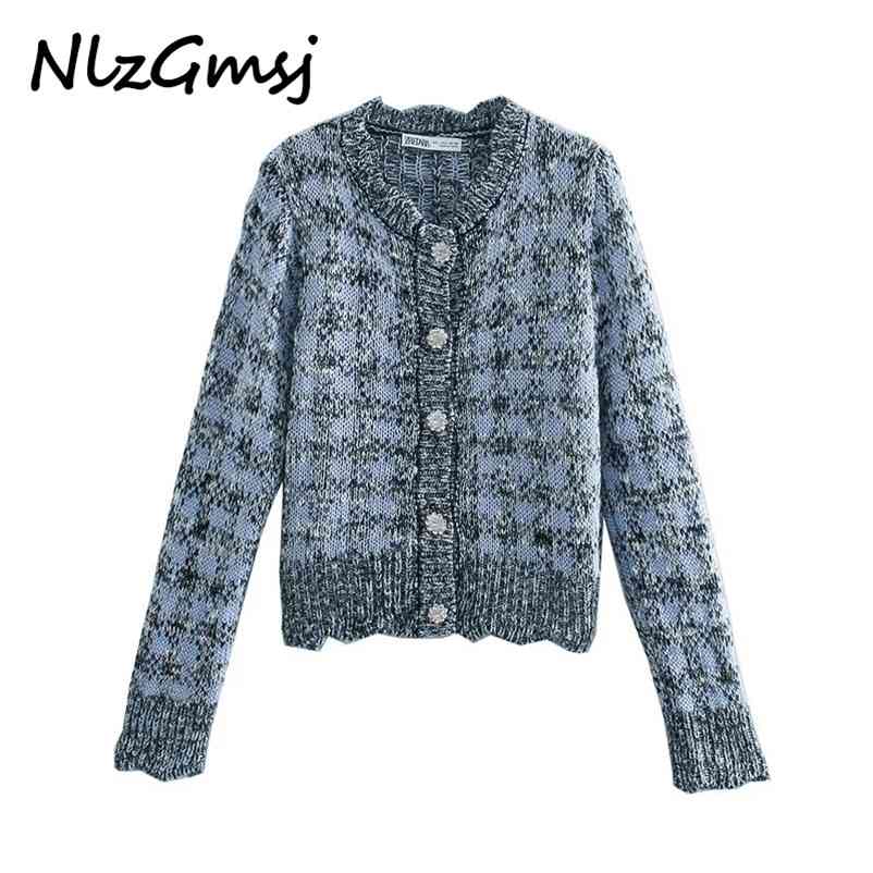 

Sweater Women Vintage Diamond Buttons Long Sleeve Knitted Cardigans Jacket Winter Sweaters Spring Tops 210628, As picture