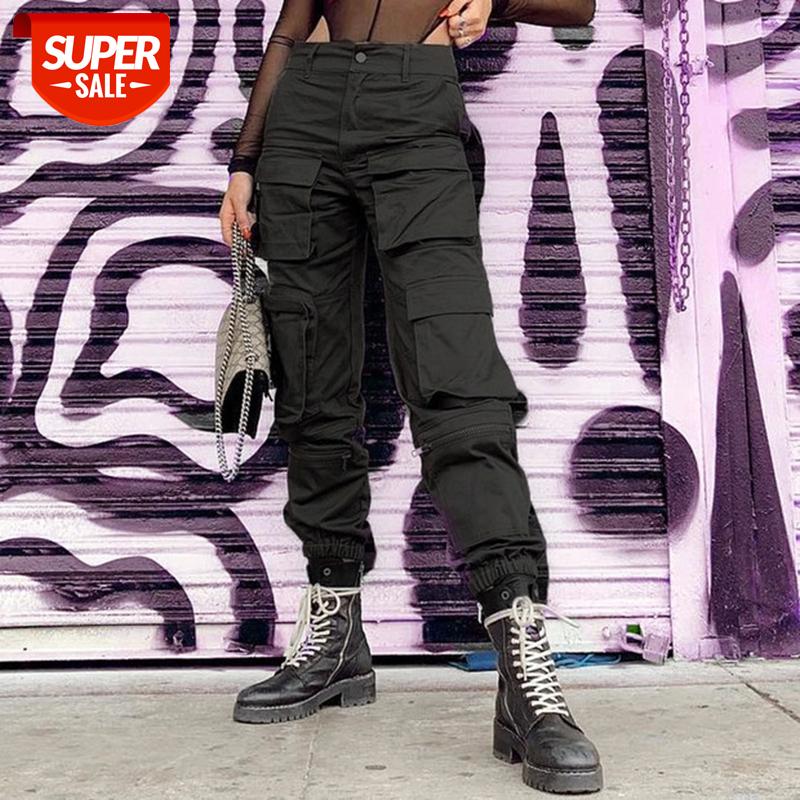 

Weekeep Streetwear Pockets Patchwork Cargo Pants Women High Waist Black Pencil Pants Fashion Trousers Joggers Women #Xi3B, Black;white