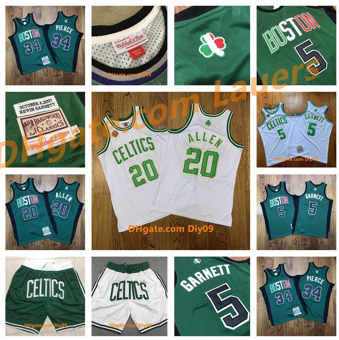 

Men Vintage Allen New Boston Celtics HWC Jersey 5 KG Garnett 20 Ray Allen Road Swingman Shorts Mitchell & Ness Basketball Jersey, Black;red