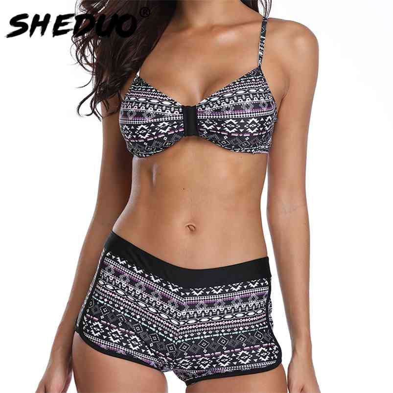 

Plus Size Sexy Bikini Retro Vintage Print Swimming Suit For Women Beach Bodysuit Ladies Swimwear Skirt Swimsuit 210629, Multi