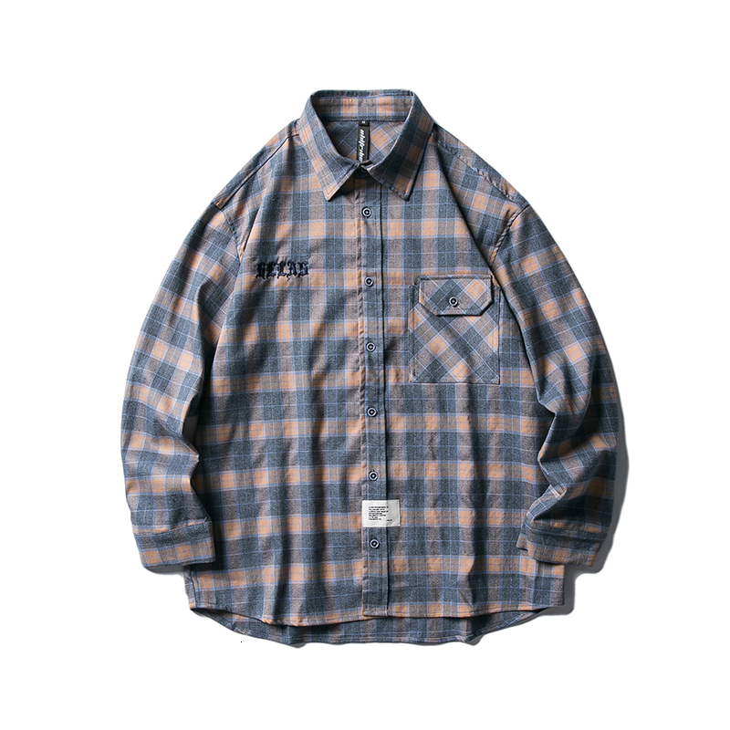 

2021 New Casual Brushed Flannel Plaid Shirt Single Pocket Patch Long Sleeve-fitting Thick Gingham Button-down Male Blouse 7d82, Blue.