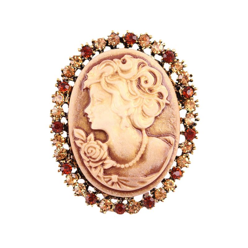 

Pins, Brooches 1PC Eye-catching Unique Crystal Old Style Cameo Statement Jewelry Christmas Gift Breastpin For Girls Ladies, Gray