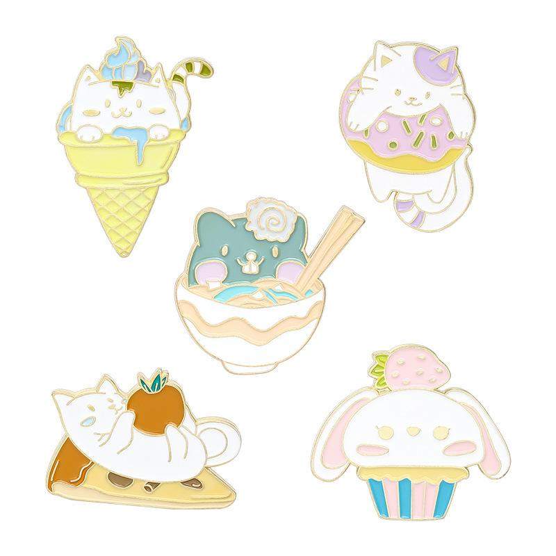 

Pins, Brooches Cartoon Badges Cute Cat For Women Creative Kitten Donut Cone Pizza Cake Noodles Enamel Pins Jewelry Accessories Trinket