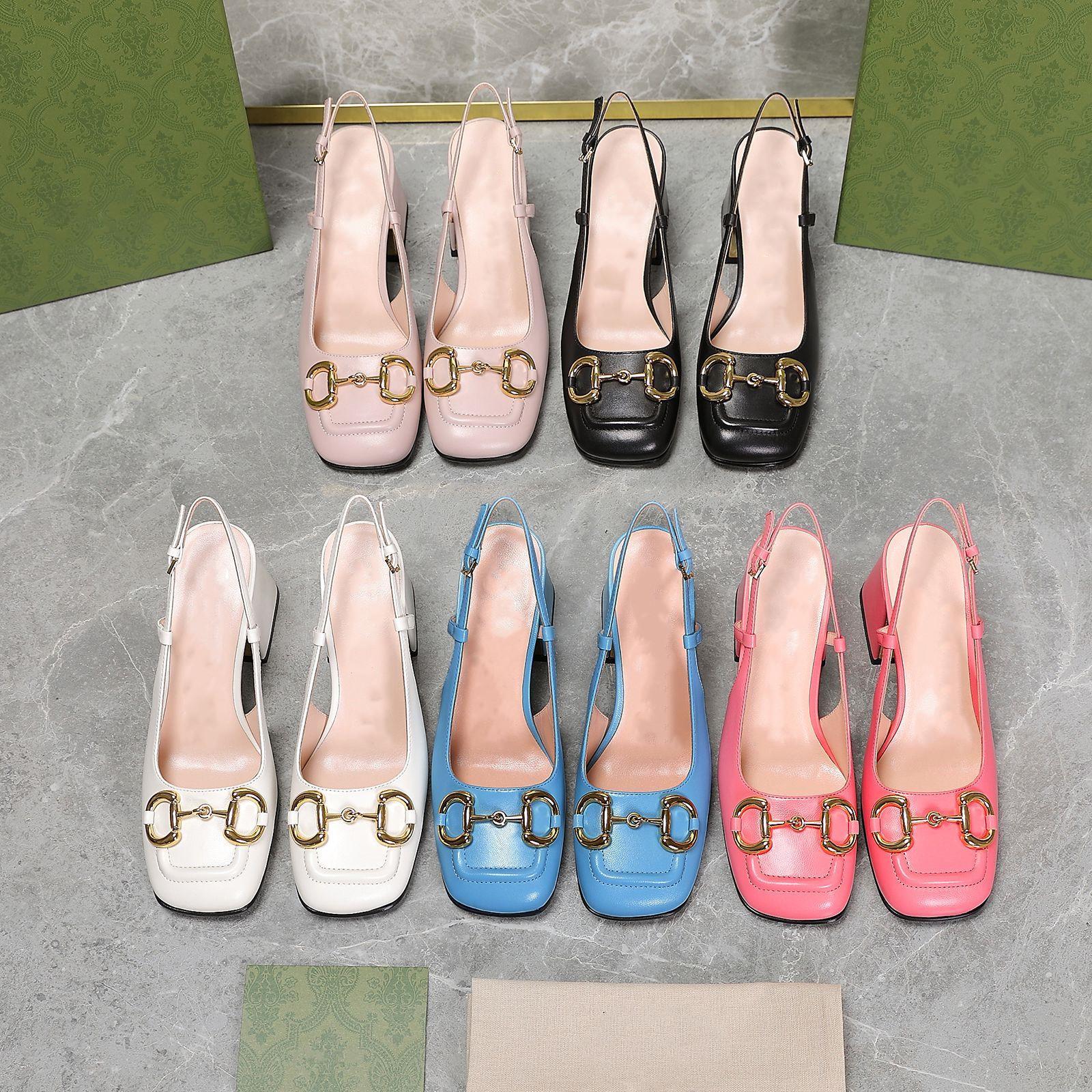

Spring and summer 2022 series of horse buckle sandals, square head thick heel empty, top quality Size 35-40, Black