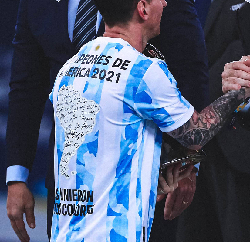 

Argentina Soccer Jersey Copa America champion CAMPEONES DE AMERICA 2021 Soccer Shirt NOS UNIERON ESTOS COLORES MESSI DI MARIA Football Uniform, No name no number