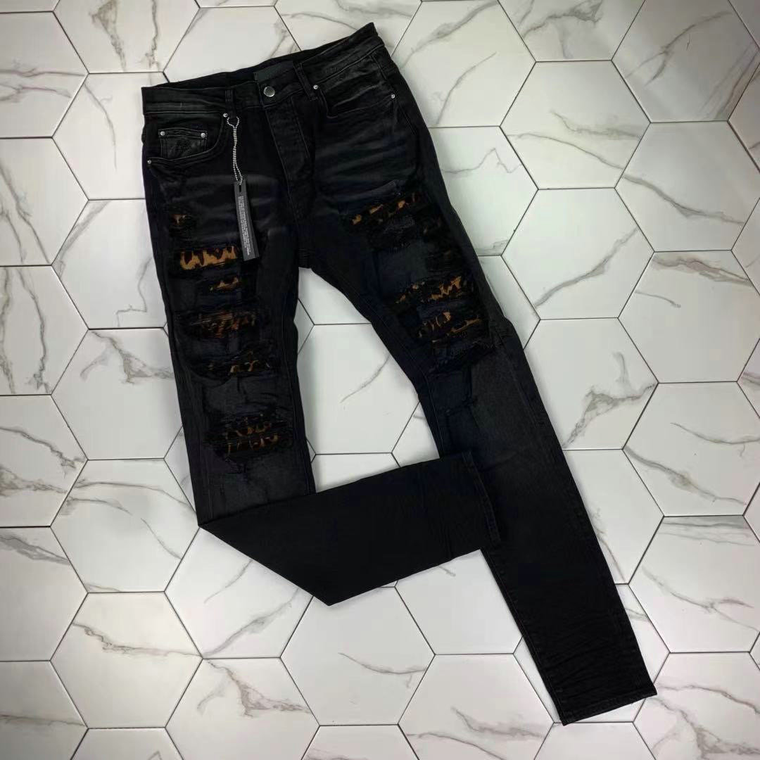 

PH 394High quality Mens jeans Distressed Motorcycle biker jean Rock Skinny Slim Ripped hole stripe Fashionable snake embroidery Denim pants, Black