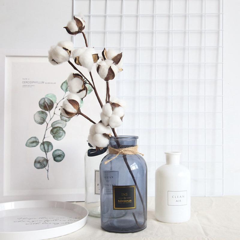 

Naturally Dried Cotton Flowers Artificial Plants Floral Branch for Wedding Party Decorations Fake Flowers Home Artificial Decor, 1pcs 10heads