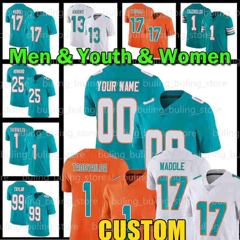 

Custom Jaylen Waddle Football Jerseys 55 Jerome Baker Jaelan Phillips Tua Tagovailoa 3 Will Fuller V DeVante Parker Mike Gesicki Larry Csonka Bob Griese Jason Taylor, Custom men jersey (h t)