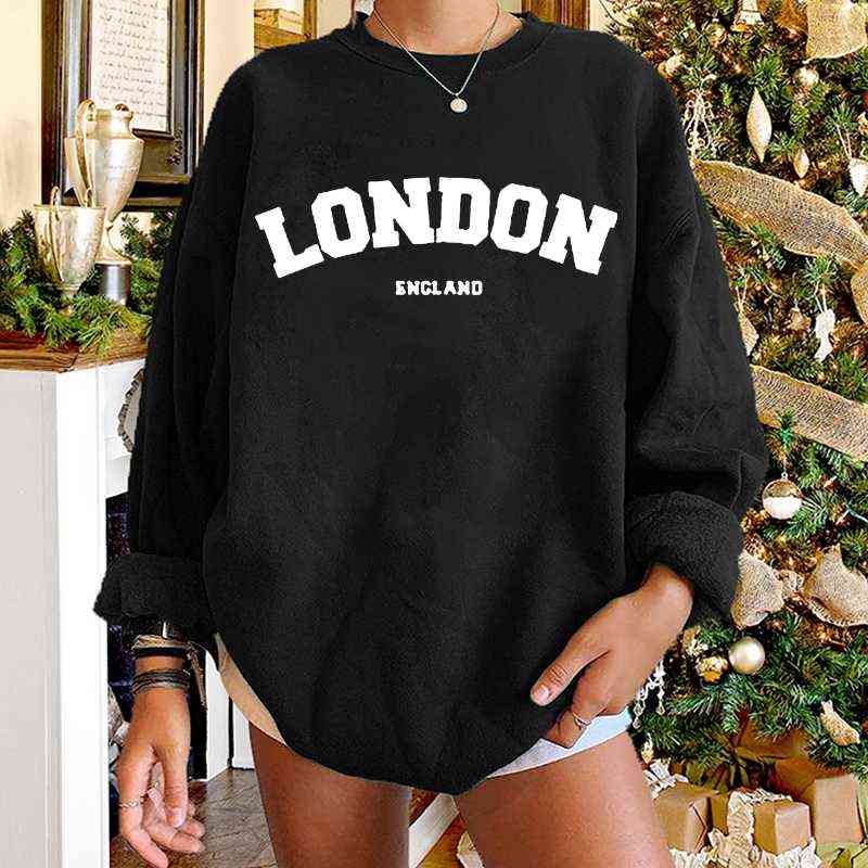 

Seeyoushy London Letter Print Sweatshirts Women Crewneck Casual Pullovers Women Top Long Sleeve Sudaderas Fashion Winter Clothes G1102, Orange