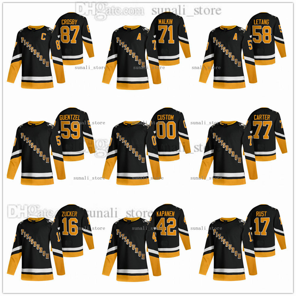 

2021-2022 Third Black 3rd Ice Hockey 87 Sidney Crosby Jerseys 71 Evgeni Malkin 59 Jake Guentzel 58 Kris Letang Jason Zucker Jeff Carter 8 Brian Dumoulin Stitched