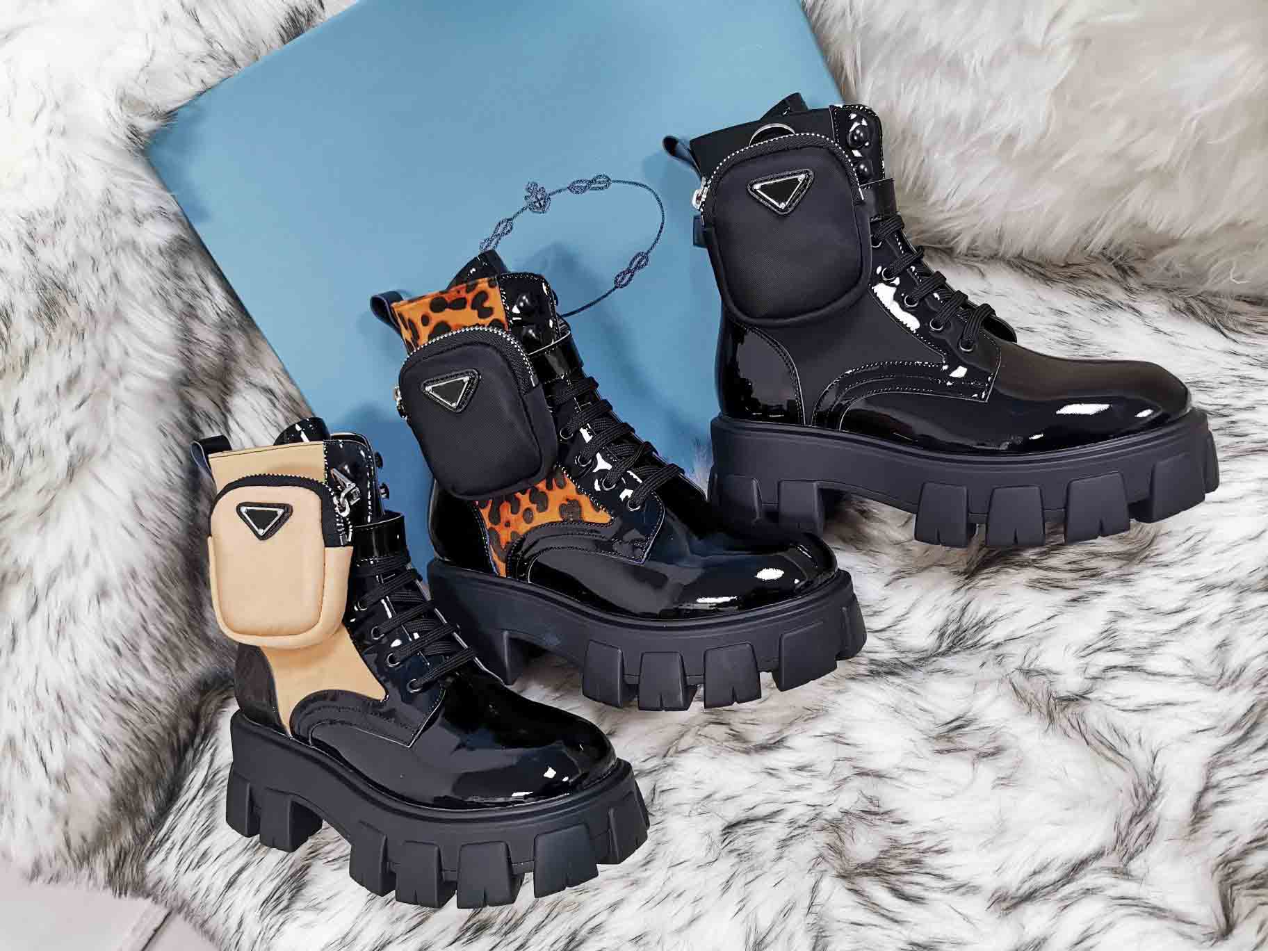 

British thick soled lace up Martin boots women's matching bag design patent leather material fashion shoelace packaging, Leopard print