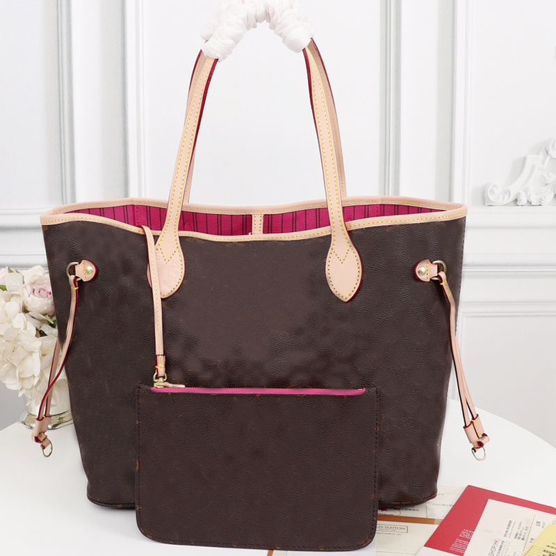 

Fashion Handbag Tote Bag Neverfulls MM GM Shopping Shoulder Bags Oxidate Leather Classic Letter Women Handbags Purse 2pcs Set, No bag