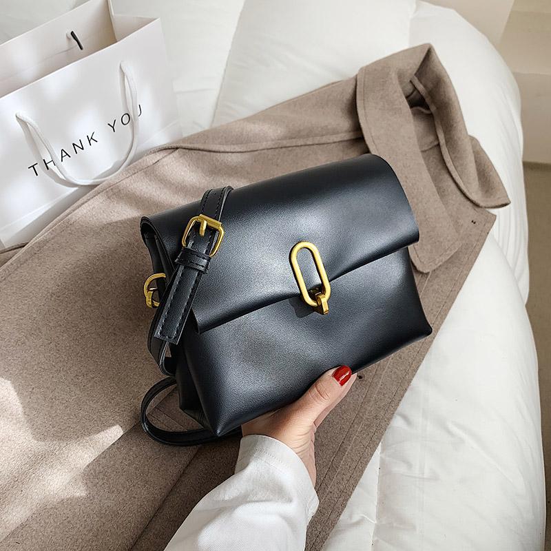 

Black Women Shoulder Bag 2021 PU Simple Solid Color All-match Lock Buckle Lady Crossbody Bag Casual Daily Office Shopper Bags