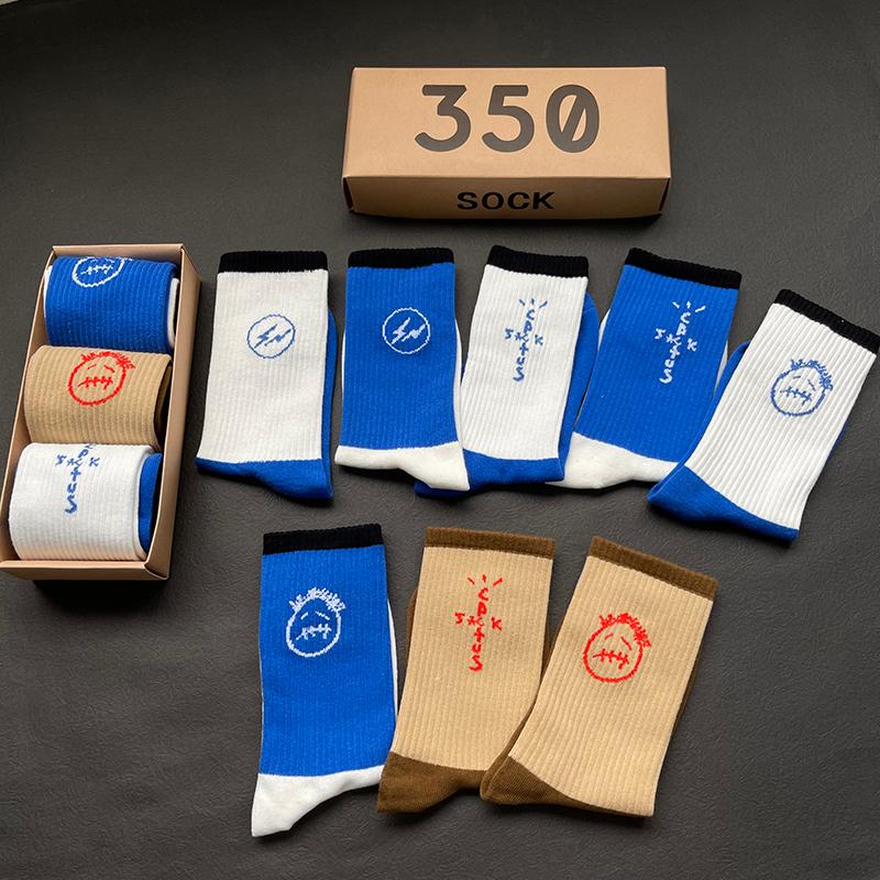

Men's Socks 2021 Skate Crew Men Sport Blue Travis ScoCactus Jack Bandanas Streetwear Hip Hop 3 Pairs/box, Bz bz yz