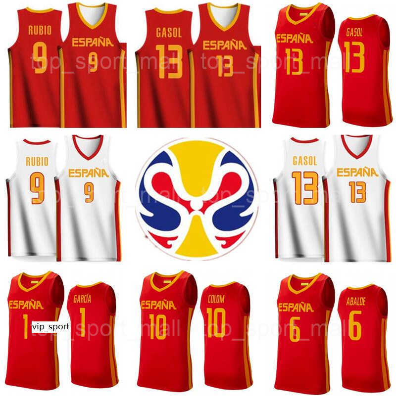 

2019 World Cup Basketball Spain Jersey Team Espana 13 Marc Gasol 9 Ricky Rubio 41 Juancho Hernangomez 14 Willy Geuer 5 Rudy Fernandez Ribas, Red with world cup patch