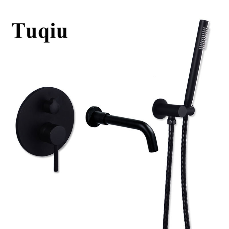 

2021 New Brass Bathroom Mixer Tap Hot and Cold Bath Faucets Wall Mounted Black Bathtub Shower Faucet Set J1i7