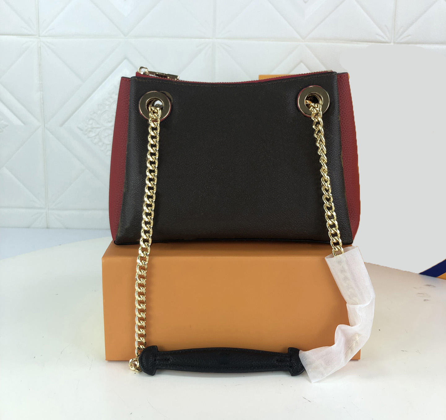 

2023 Fashion Designer Women Totes luxury lady classic flower letter Handbags Tops quality leather shoulder bags Chains crossbody Bag Original Plaid purses 43v775a, Brown monogrames