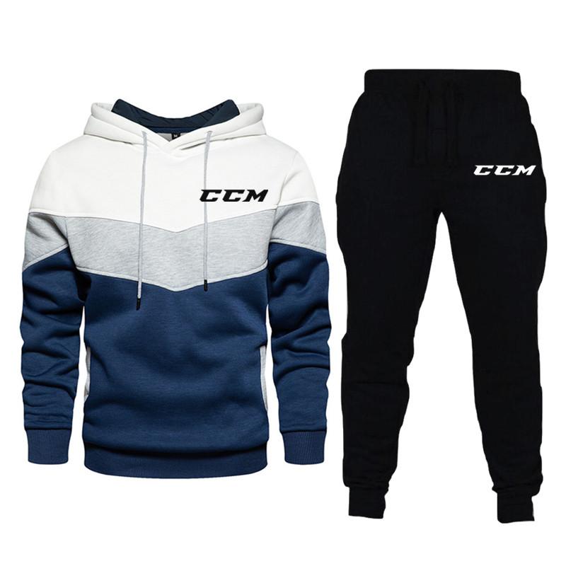 

Men's Tracksuits High-quality CCM Logo Winter Hoodies Suits Men Fashion Fleece Hoodie Brand Pants Casual Jogger Suit Tracksuit Sweatshirt Pu, Gray