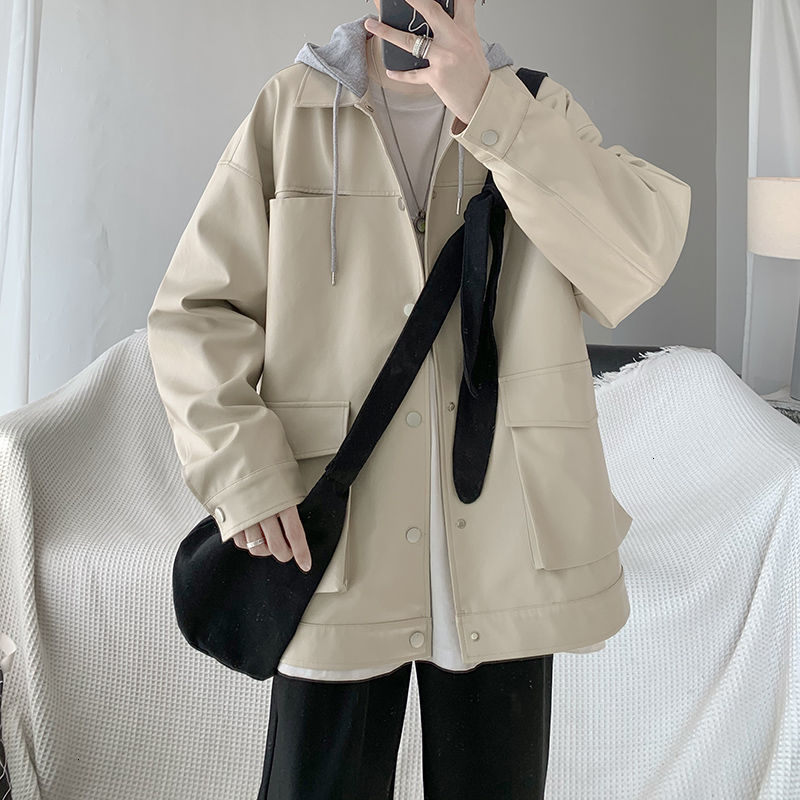 

2021 New From the Male Leather Motorcycle of Plutonium Trench Hat Russian Jacket Fashion Outerwear Casual Loose Youth Fake -2xl Jackets Epd, Black