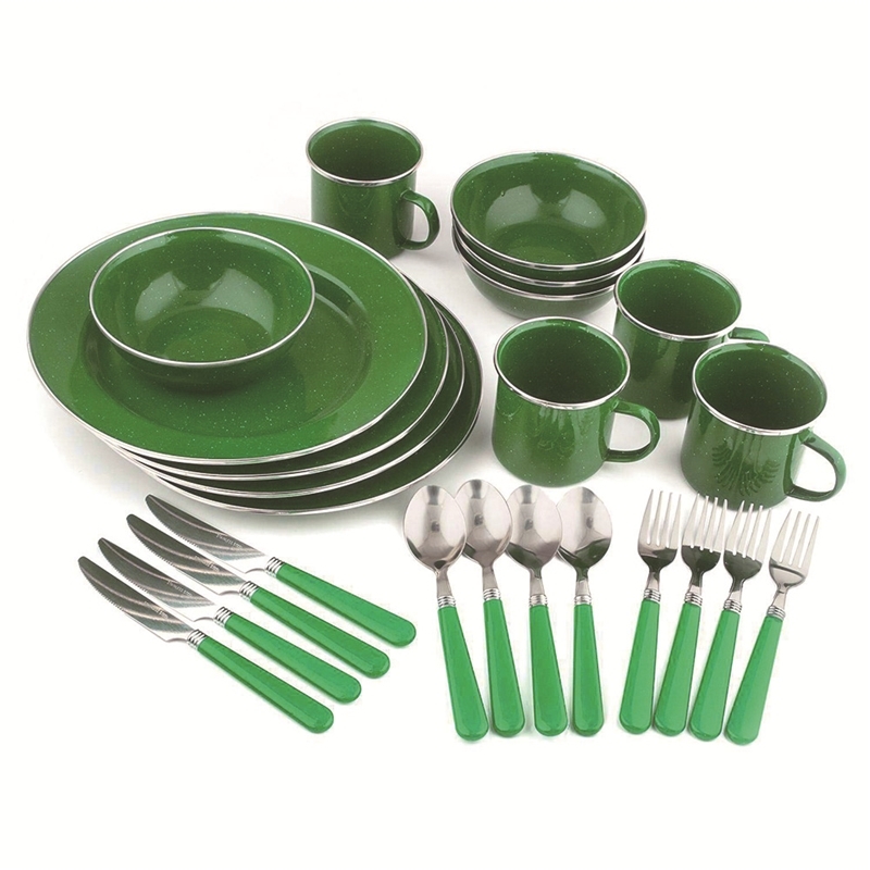 

Camping household picnic kitchen outdoor supplies enamel cup bowl dish set