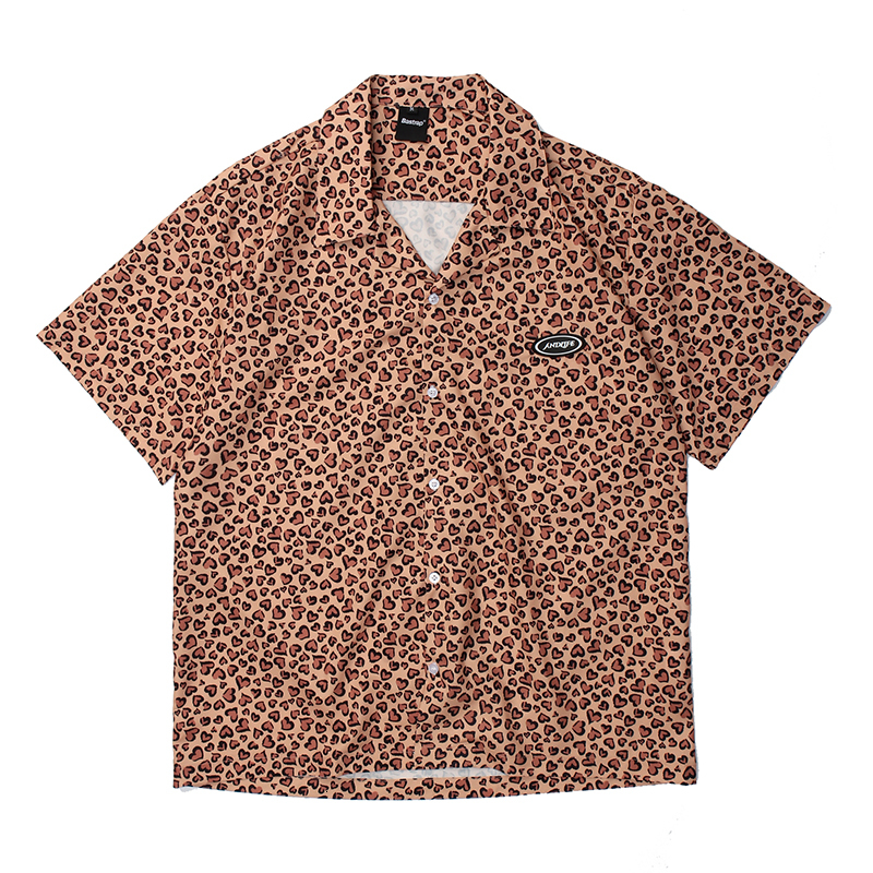 

2021 New Full Love Print Casual Men and Women Short Sleeve Summer Lapel High Street Oversize Loose Hawaiian Shirts 5ajt, Brown
