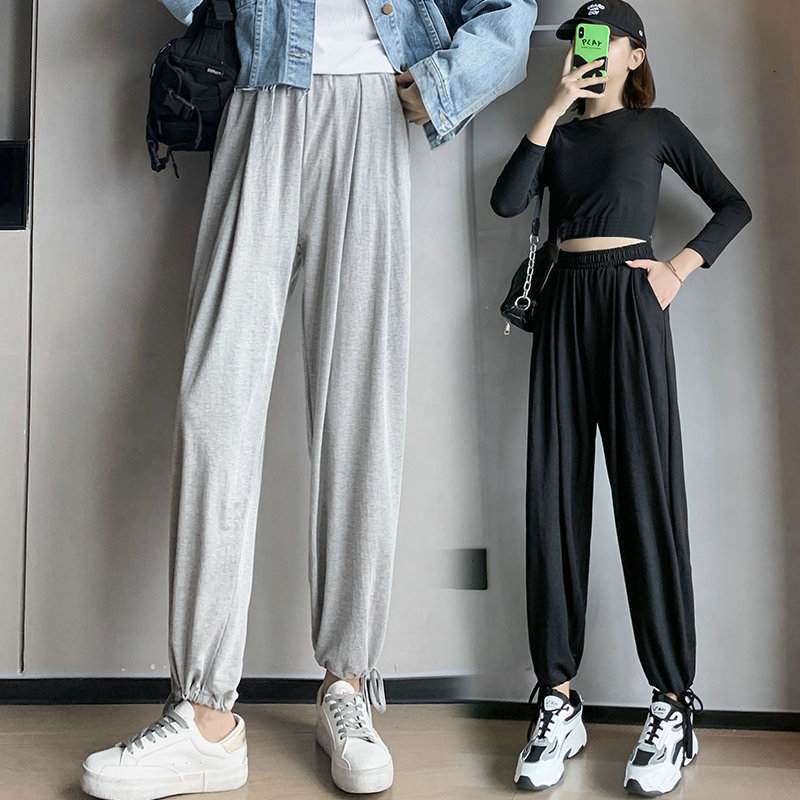 

2021 New Women Pencil Plus Size Cotton Pants Female Autumn High Waist Loose Ankle-length Jogging Trousers Ladies Eqau 1y7d, Grey