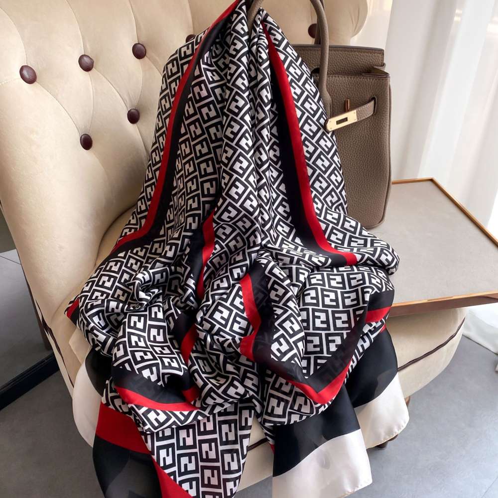 

Spring, summer and Autumn Korean letter New forging imitation silk scarf women's decorative shawl sun protection beach towel, Blue;gray