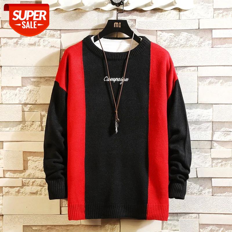 

2020 New Sweaters Men'S Long Sleeves Autumn Spring Striped Pullover Knitted O-Neck Plus OverSized 5XL #Ra9g, White;black