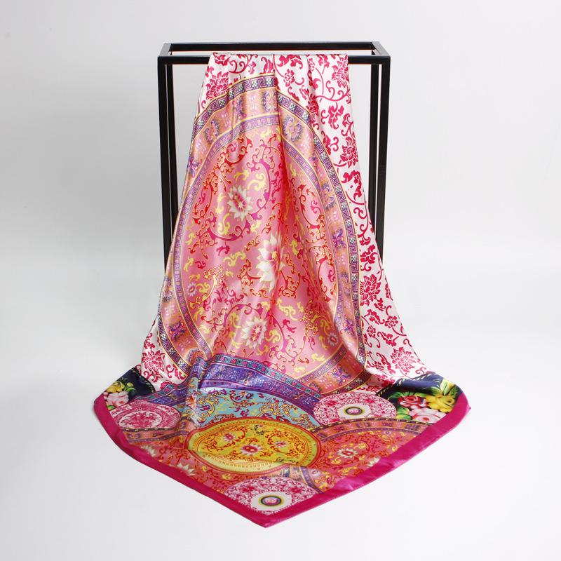

Scarves 2021 90x90 Porcelain Multipurpose Women Silk Twill Scarf Satin Square Tie Hairband Ladies Foulard Femme Towel Bufanda Shawl