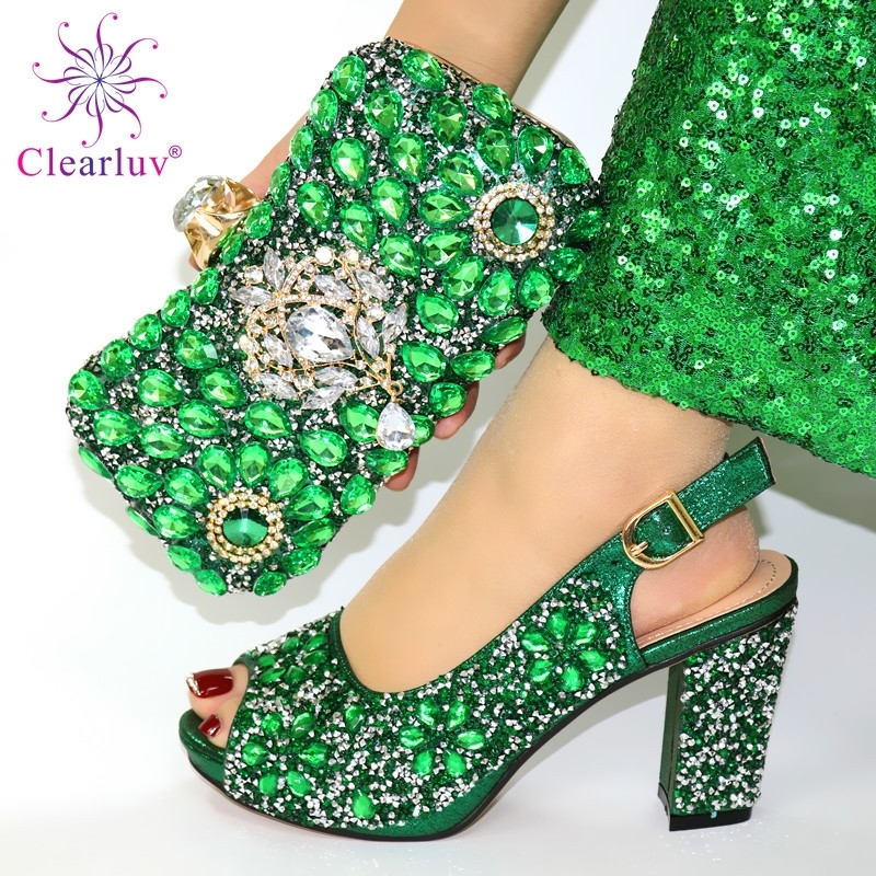 

Italian Shoes with Matching Bags 2021 Shoe and Bag Set for Party In Women Nigerian Women Party Pumps with Purse Women High Heels 210310, Only gold shoe