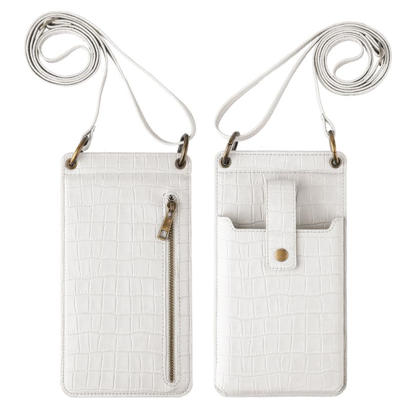 

Card Holders Fashion Phone Bag Alligator Pattern PU Leather Pure Color Corssbody Shoulder Bags Women Vintage Mini Coin Purse Handbags, White