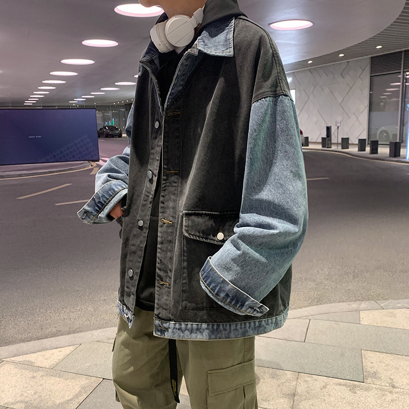 

men's jackets spring autumn denim personality handsome loose casual jean mens patchwork men color contrast clothing xb6b, Black;brown