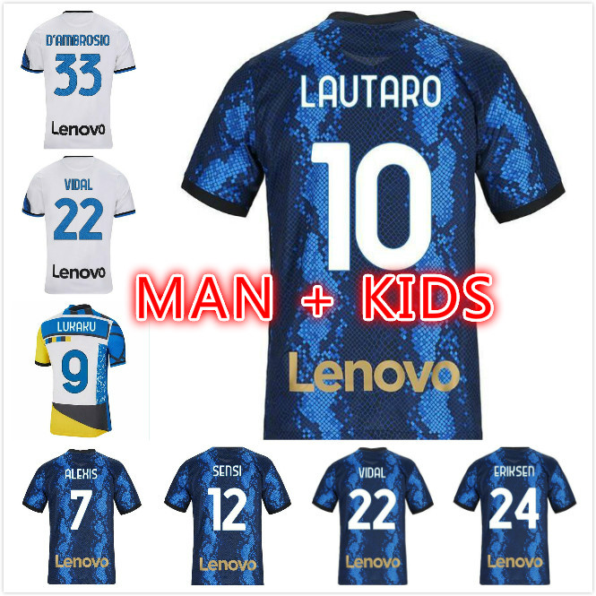 

INTER 2021 2022 soccer jerseys LUKAKU MILAN VIDAL BARELLA LAUTARO ERIKSEN ALEXIS HAKIMI 20 21 22 football shirt uniforms men + kids Thailand kit 4th fourth, Kids size