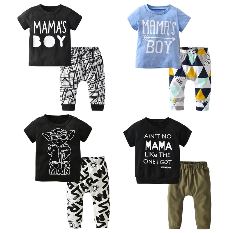 Summer Newborn Infant Baby Boy Clothes Set Cotton Letter Print Short Sleeved T-shirt and Casual Pants Toddler Clothing Outfits L26922